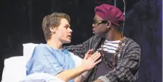  ?? Kevin Berne / Berkeley Repertory Theatre ?? Prior Walter (Randy Harrison, left) and nurse Belize (Caldwell Tidicue), a former drag queen, in “Angels in America.”