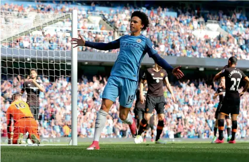  ?? AP ?? Leroy Sane celebrates after an own goal from Hull City’s Ahmed Elmohamady during their Premier League match at the Etihad Stadium. —