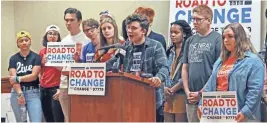  ?? MICHAEL SEARS / MILWAUKEE JOURNAL SENTINEL ?? Alfonso Calderon, 16, a student at Marjory Stoneman Douglas HIgh School, castigated House Speaker Paul Ryan for not supporting gun control during a stop in Janesville on Friday.