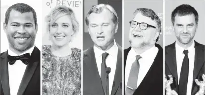  ??  ?? Nominees for the 90th Oscars, Best Director Awards (L-R) Jordan Peele, Greta Gerwig, Christophe­r Nolan, Guillermo del Toro and Paul Thomas Anderson. REUTERS/Staff/File Photos