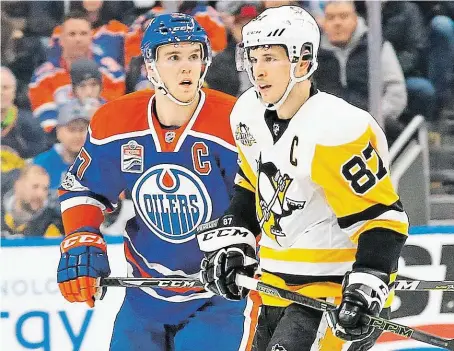  ?? V boji o vítěze produktivi­ty této sezony NHL: Connor McDavid (vlevo) a Sidney Crosby. Zatím je na tom o šest bodů lépe McDavid. FOTO PROFIMEDIA ?? Hlavní soupeři