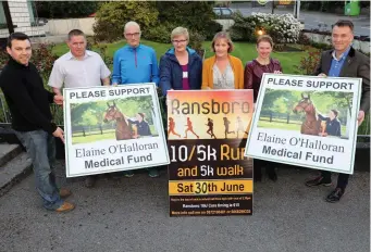  ??  ?? Paul Scanlon, Clive Kivlehan, Trevor Hunter, Patsy Prior, Jean Douglas, Carol Galvin and Ian Howard launching the Ransboro Road Race which takes place on June 30th next with proceeds going to the Elaine O’Halloran Medical Fund. Pic: Carl Brennan.