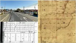  ??  ?? State Highway 1 (Street in capital letters on the bottom map) does a kink at its Springfiel­d Rd intersecti­on, marked as point D. The plan on the right is part of James Drake’s survey work in Milton in 1847. The kink existed even back then.