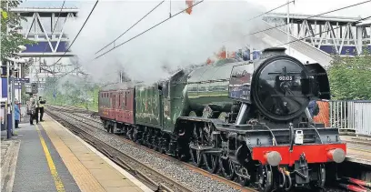  ??  ?? ●●The Flying Scotsman travelling through Cheadle station Picture Michael Hanable