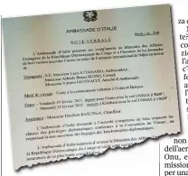  ??  ?? Documento La «Nota» dell’ambasciata italiana in Congo