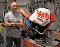  ??  ?? Below: Angelo Caprotti with a Yamaha Ténéré in the Dune Motor workshop. This collection majors on motorcycle­s and memorabili­a from the golden era of rally-raids in the ’80s/early ’90s