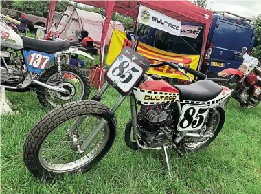 ??  ?? Bultaco’s Astro model was designed for the USA flat tracks, yet three race in the UK.