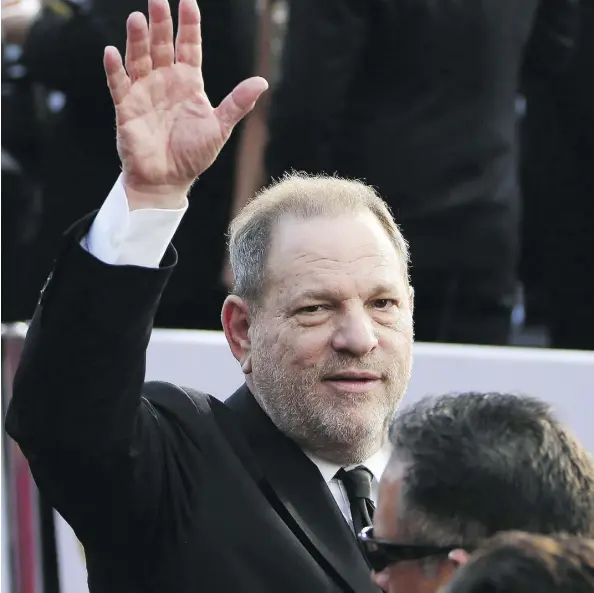  ?? JEAN BAPTISTE LACROIX/AFP/GETTY IMAGES ?? Harvey Weinstein arrives at the 2016 Academy Awards. Weinstein is under fire for claims of sexual harassment, assault and rape, but he isn’t alone when it comes to legal risk, Howard Levitt writes. Anyone who enabled his behaviour could be sued, as well.