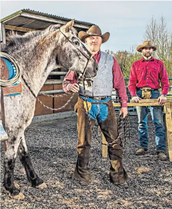  ??  ?? Wild Midlands Jonathan “Buster” Browne lives his life as a cowboy on his ranch – 5,000 miles away from the Wild West of yore – in Tupton, north east Derbyshire, where with his ranch assistant Andy Deane he gives horse riding tuition and lasso lessons.