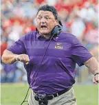  ?? DERICK E. HINGLE/USA TODAY SPORTS ?? Tigers coach Ed Orgeron summed up the 36-16 rout of Georgia: “Great LSU football — just the way it’s supposed to be.”