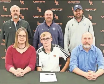  ?? Scott Herpst ?? Lafayette High School senior golfer Tyler Jackson signed his papers to play at Cleveland State Community College starting next season. Also on hand for the signing was Becky and Chris Jackson, Lafayette head golf coach Tom Langford, Cleveland State head golf coach Miles Moseley and Cleveland State assistant golf coach Caleb Evans.