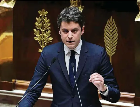  ?? Foto: AFP ?? Frankreich­s Premiermin­ister Gabriel Attal gibt vor einer Debatte in der Nationalve­rsammlung in Paris eine Erklärung zur Lage in der Ukraine ab.