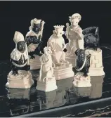  ??  ?? TOP TABLE: Main picture, a Regency silver set which sold for $92,500 at Christie’s, New York; above, this ‘owls versus mice’ carved ivory set