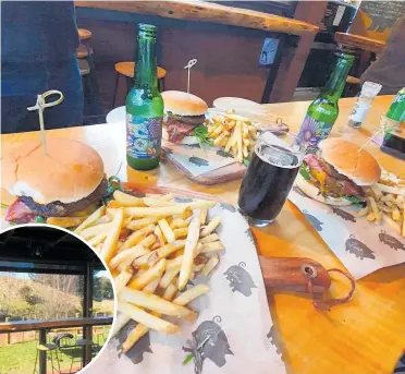  ??  ?? Burgers and chips — perfect food to have with a craft beer. INSET: Nice views at Kune Cafe & Bar.