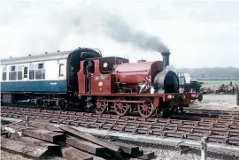  ??  ?? History is made on April 9, 1974 as Hudswell Clarke 0-6-0ST Derek Crouch hauls the Nene Valley Railway's first passenger train. NVR ARCHIVE