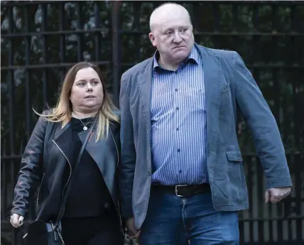  ??  ?? Fiona and Martin Callaghan leaving Sligo Courthouse last Wednesday evening following the sentencing hearing at the Circuit Court before Judge Francis Comerford.