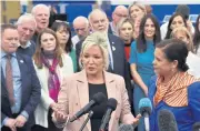  ?? REUTERS ?? Sinn Fein deputy leader Michelle O’Neill speaks to the media at the Meadowbank Sports Arena count centre, in Magherafel­t, Northern Ireland on Saturday.