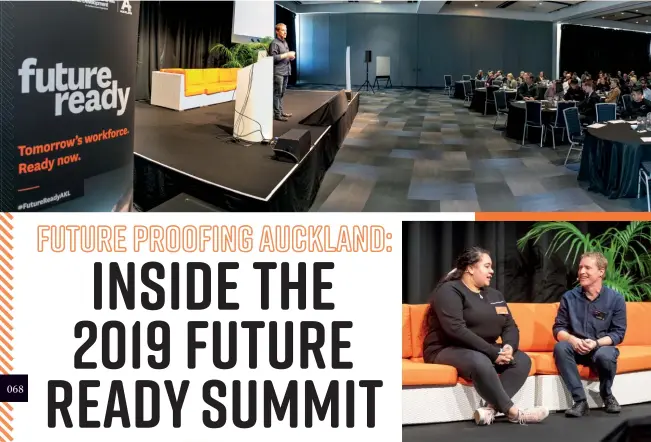  ??  ?? TOP: The Future Ready Summit 2019 was attended by 250 people. ABOVE: ATEED's Lauren Millar shares why it's important for employers to listen to youth with futurist and event facilitato­r, Dave Wild.