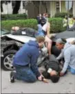  ?? LORETTA RODGERS — DIGITAL FIRST MEDIA ?? Widener University nursing students assess an accident victim during the realistic disaster simulation that took place on campus Thursday morning.