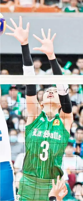  ?? PHOTOGRAPH COURTESY OF UAAP ?? THEA Gagate is set to assert her towering presence anew when La Salle battles NU in the second round of Season 85 UAAP women’s volleyball tournament.