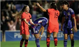  ?? Clive Brunskill/Getty Images ?? Jess Park celebrates scoring on her first appearance for England Women. Photograph: