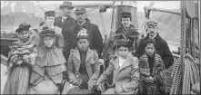  ?? PHOTO COURTESY OF THE CULTURAL CENTER OF THE HASKELL INDIAN NATIONS UNIVERSITY; ?? The newspaper Talks and Thoughts of the Hampton Indian Students; five Alaska Native children sit aboard a ship. On the far right is presumed to be Sophia Tetoff, aged 8; Haskell babies – children in the early years of the school. the 123-year-old Hiawatha Hall, built by former boarding school students “out of native Kansas limestone”.