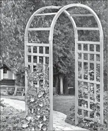  ?? WAYFAIR ?? An arbor can work as a welcoming entrance to the venue, or as a focal point for the ceremony. New England Arbors Sierra arbor and Vida XL Iron Arbor with flower detailed gate, $169.99 and $79.99, wayfair.com