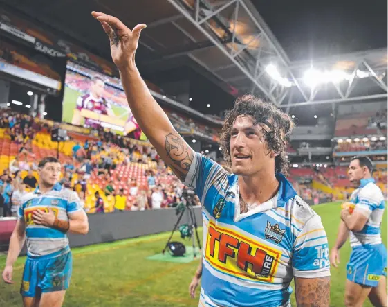  ?? Picture: AAP IMAGE ?? Gold Coast forward Kevin Proctor waves to fans after the Titans’ stunning win over Brisbane at Suncorp Stadium.