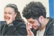  ?? ?? Natali Rosario and her son, Ivan Cuevas, laugh and tear up during their visit back to the hospital where he was treated.