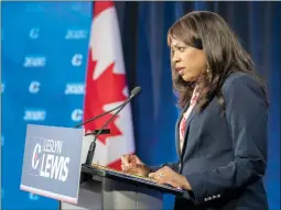  ?? CP FILE PHOTO ?? Conservati­ve Party of Canada leadership candidate Leslyn Lewis makes her opening statement at the start of the French Leadership Debate in Toronto on June 17, 2020.