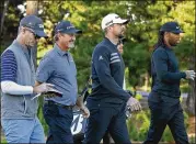  ?? ERIC RISBERG / AP ?? Pros Kevin Streelman (from left) and Jerry Kelly played with NFL stars Aaron Rodgers and Larry Fitzgerald during the first round at Pebble Beach on Thursday.