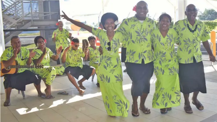  ?? Photo: Waisea Nasokia ?? Turtle Island Resort staff members in high spirits before receiving their COVID-19 vaccine jab on April 8, 2021, at the Nadi Internatio­nal Airport.