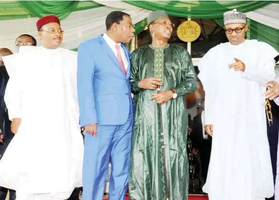  ??  ?? From left: Presidents Mahamadou Issoufou (Niger), Boni Yayi (Benin), Idriss Déby (Chad) and Muhammadu Buhari (Nigeria), at the Nnamdi Azikiwe Internatio­nal Airport for the summit on Lake Chad Basin Commission (LCBC) in Abuja yesterday.