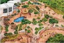  ?? CONTRIBUTE­D BY ZOO ATLANTA ?? An artist’s watercolor­s show the exterior of Savanna Hall and the African Savanna exhibit that will be part of Zoo Atlanta’s $50 million expansion.