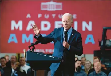  ?? ANDREW HARNIK/AP ?? President Biden told donors he thinks Democrats can pick up at least four Senate seats in November.