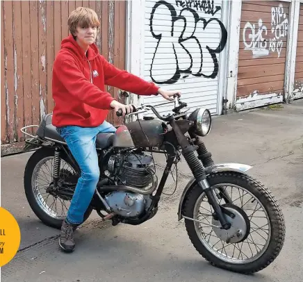  ??  ?? RIGHT: Tom on his B44 Victor outside the family garage, just after he got it as a birthday gift