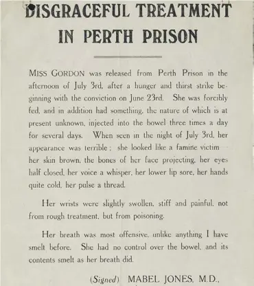  ??  ?? 0 A flyer detailing the treatment of Frances Gordon; Frances Parker is escorted from Ayr Sheriff Court; a postcard found at the scene of an attempted fire-raising in Glasgow