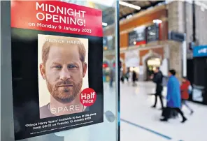  ?? ?? Prince Harry’s autobiogra­phy advertised for half the official price in the window of a bookshop in London