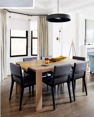  ??  ?? BELOW The moulded ceiling frames the dining area and subtly sets it apart from the rest of the open-concept space. “Delineatin­g the room this way makes it feel larger and more special,” says Amy. DINING TABLE, Avenue Road; DINING CHAIRS, Kiosk Design;...