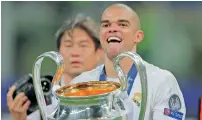  ?? AP ?? Real Madrid’s Pepe celebrates after the Champions League final against Atletico Madrid at the San Siro stadium in Milan, Italy. —