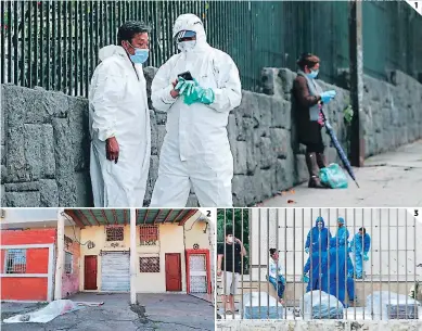  ?? FOTOS: EL HERALDO ?? En Ecuador ya se registran algunos contagios dentro del personal de salud.
En un barrio de Guayaquil, una sábana cubre el cadáver que yace tendido sobre la calle.
Los ataúdes de las víctimas de coronaviru­s son herméticam­ente sellados.