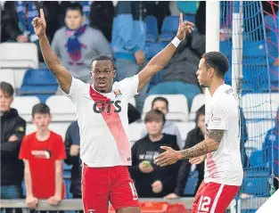  ??  ?? Kilmarnock’s Souleyman Couilbaly celebrates scoring.