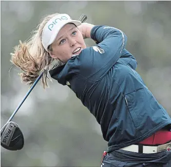  ?? JONATHAN HAYWARD THE CANADIAN PRESS ?? Brooke Henderson of Smiths Falls, tees it up this week at the season-ending CME Group Tour Championsh­ip in Naples, Fla.
