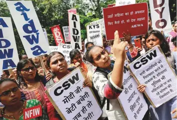  ?? Reuters ?? Protestors in New Delhi during a demonstrat­ion against the rape of a nineteen-year-old girl in Rewari in Haryana. A spate of sexual assault cases have rocked the country in recent years.