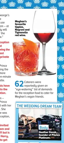  ??  ?? Meghan’s favourite tipples, Negroni and Tignanello red wine.