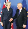  ?? PHOTO: GETTY IMAGES ?? President of the European Commission, JeanClaude Juncker receives British Prime Minister Theresa May yesterday in Brussels, Belgium.