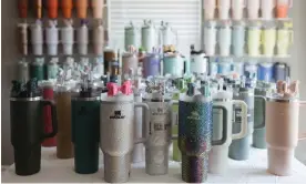  ?? ?? Mariana Conti Schwartz's collection of 103 Stanley tumblers in Mooresvill­e, North Carolina, last year. Photograph: Logan Cyrus/The Guardian