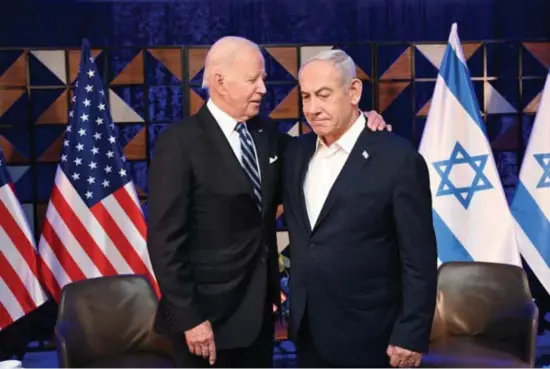  ?? © getty ?? President Biden en premier Netanyahu, in oktober vorig jaar. Hun relatie is er sindsdien niet op verbeterd.