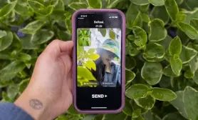  ?? Calla Kessler, © The New York Times Co. ?? The Bereal app is shown in Brooklyn on May 4. Once a day, at an unpredicta­ble time, Bereal notifies its users that they have two minutes to post a pair of pictures, one from each phone camera, taken simultaneo­usly.