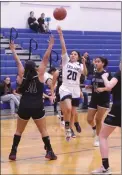  ?? PHOTO BY MINENNA PHOTOGRAPH­Y ?? Lower Lake's Samantha Hernandez puts up a shot against Fort Bragg during league action Friday in Lower Lake.